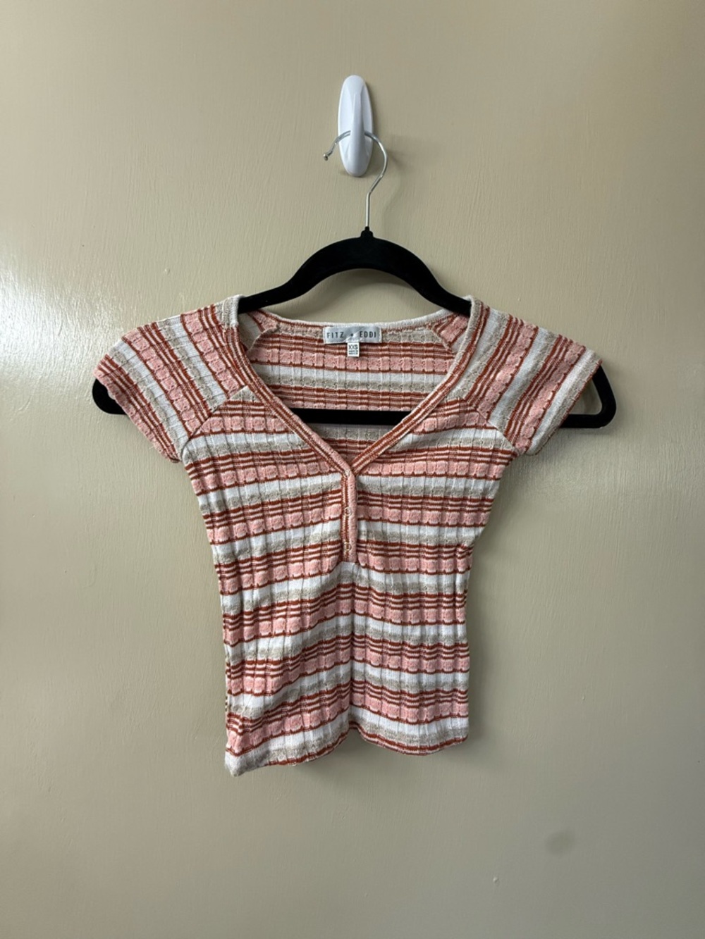 Fitz & Eden Rust & White Striped V-Neck Crop Top